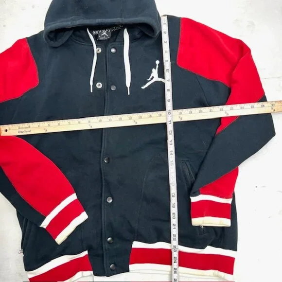 Air Jordan Hoodie Men’s  L Button Fleece Sweat Jacket Embroidered Logo black Red - Picture 8 of 9